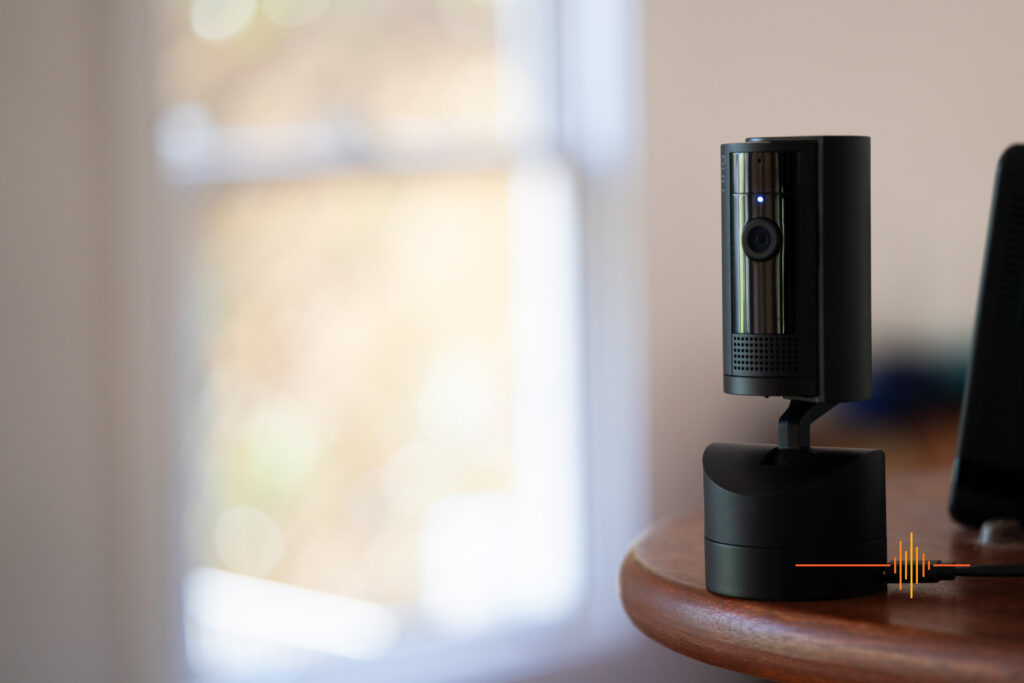 Ring Indoor Camera Sitting on a shelf indoors, photo by simon pollock gtvone.com 